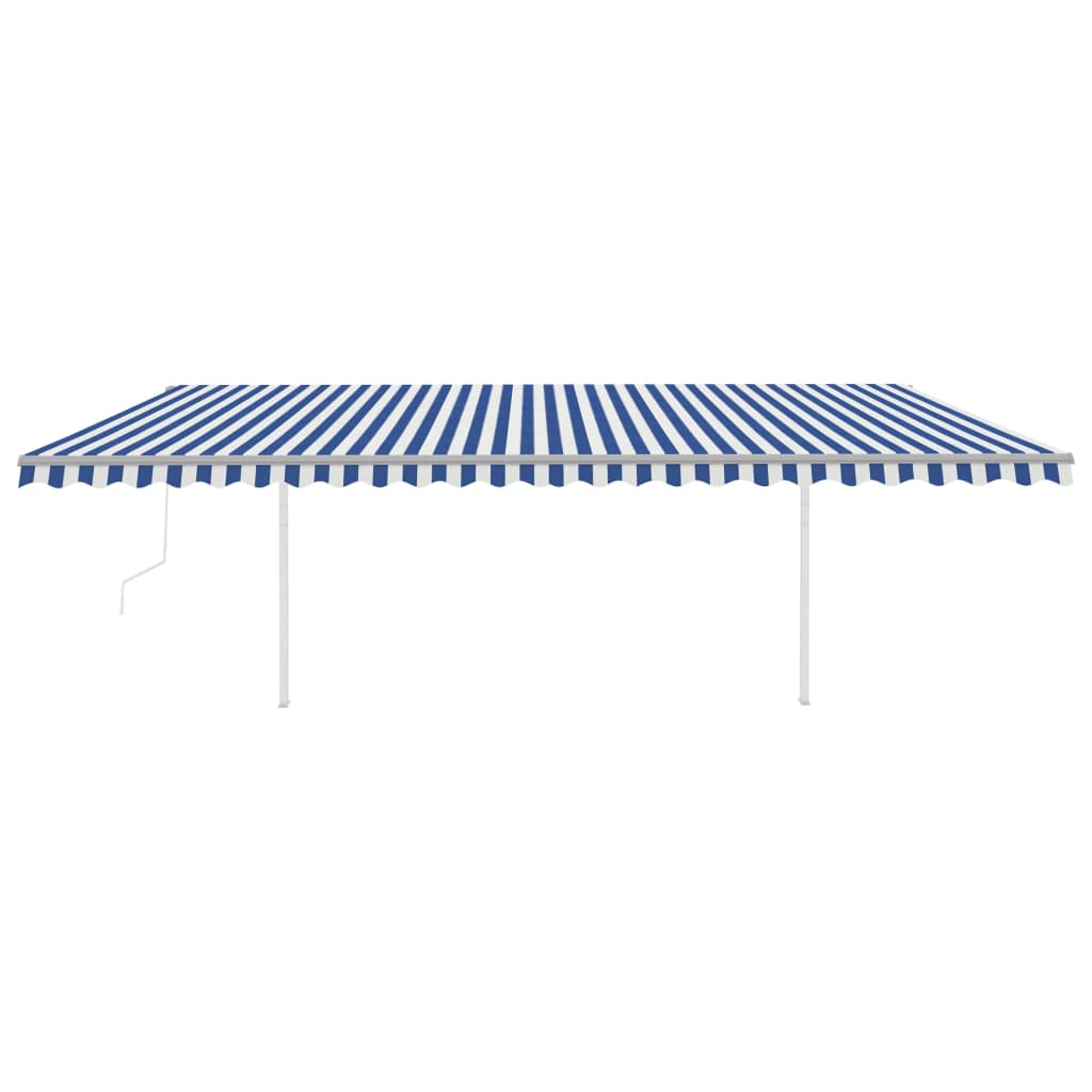 Automatic retractable awning with poles 6x3 m Blue and white