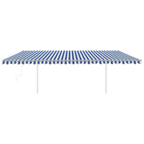 Automatic retractable awning with poles 6x3 m Blue and white