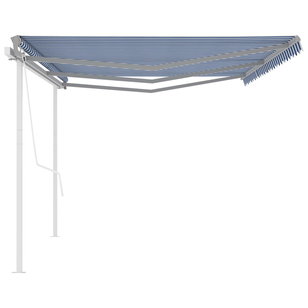 Automatic retractable awning with poles 6x3 m Blue and white