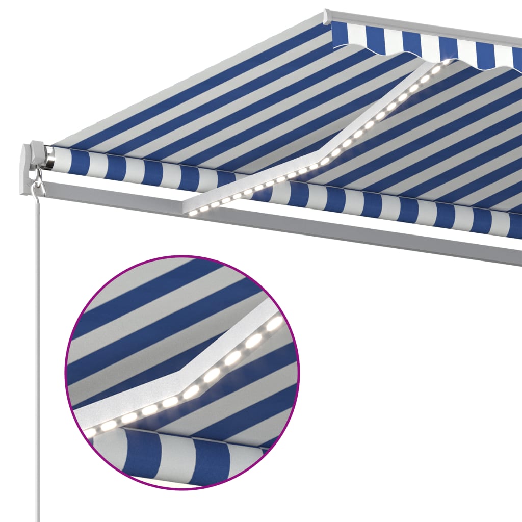 Automatic awning wind sensor/LED 6x3 m Blue and white