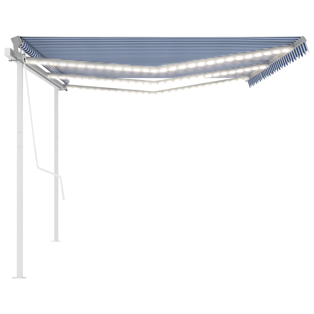 Manual retractable awning with LED 6x3.5 m Blue and white