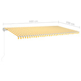 Manual retractable awning with LED 6x3.5 m Yellow and white