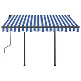 Manual retractable awning with LED 3x2.5 m Blue and white