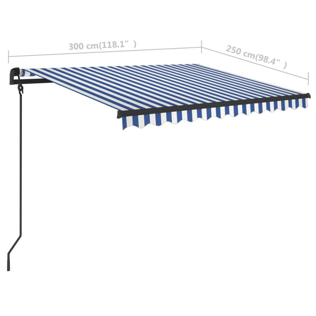 Manual retractable awning with LED 3x2.5 m Blue and white