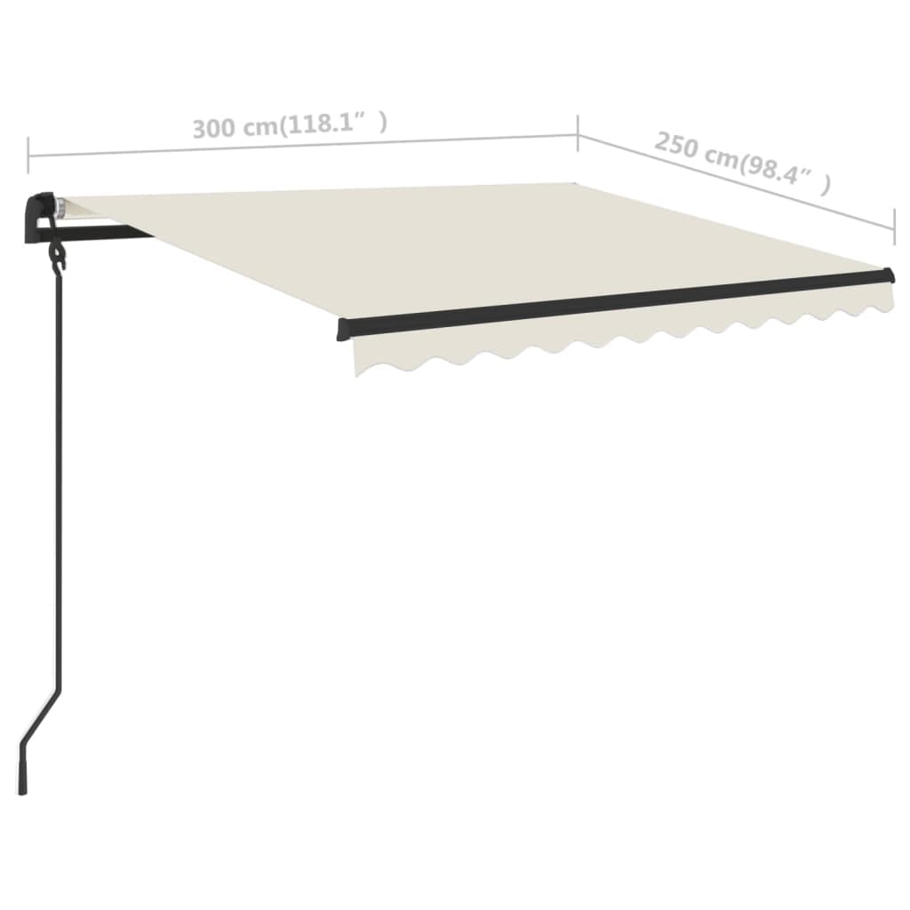 Manual retractable awning with LED 3x2.5 m Cream