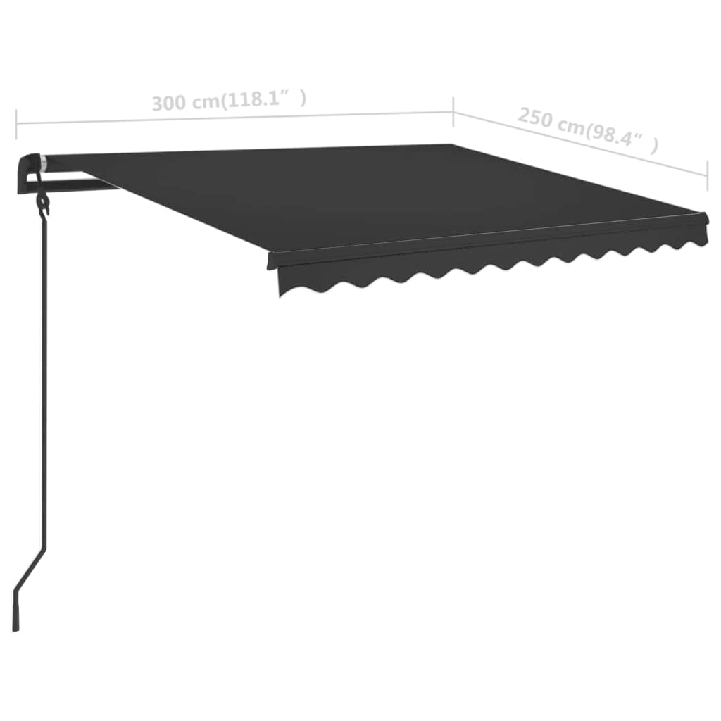 Manual retractable awning with LED 3x2.5 m Anthracite