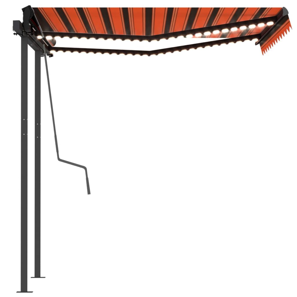 Manual retractable awning with LED 3x2.5 m Orange and brown