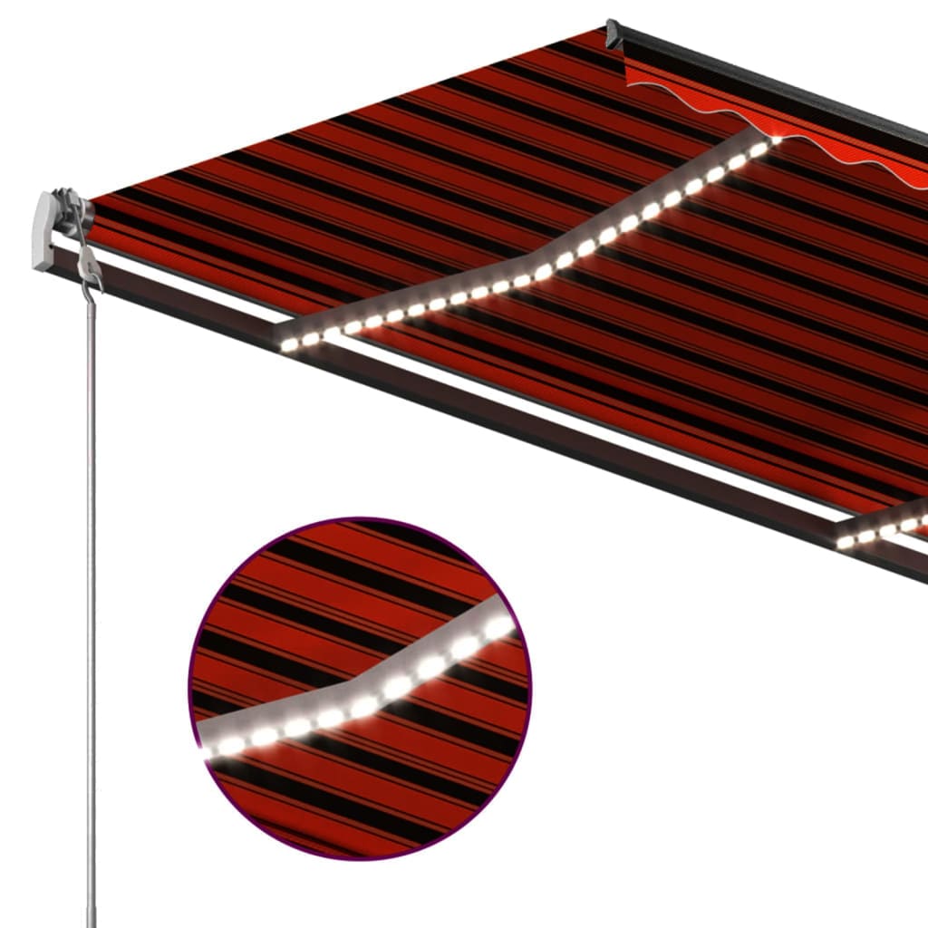 Manual retractable awning with LED 3x2.5 m Orange and brown