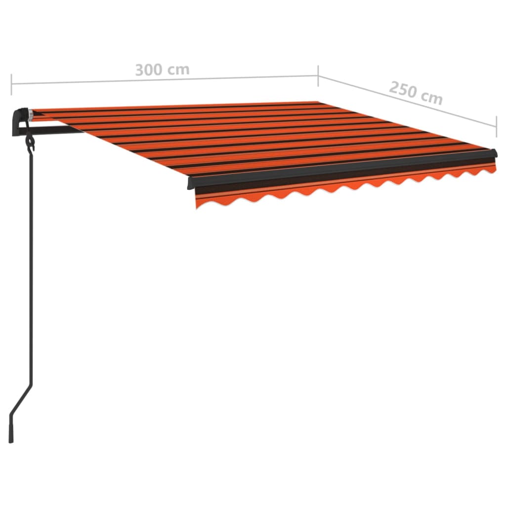 Manual retractable awning with LED 3x2.5 m Orange and brown