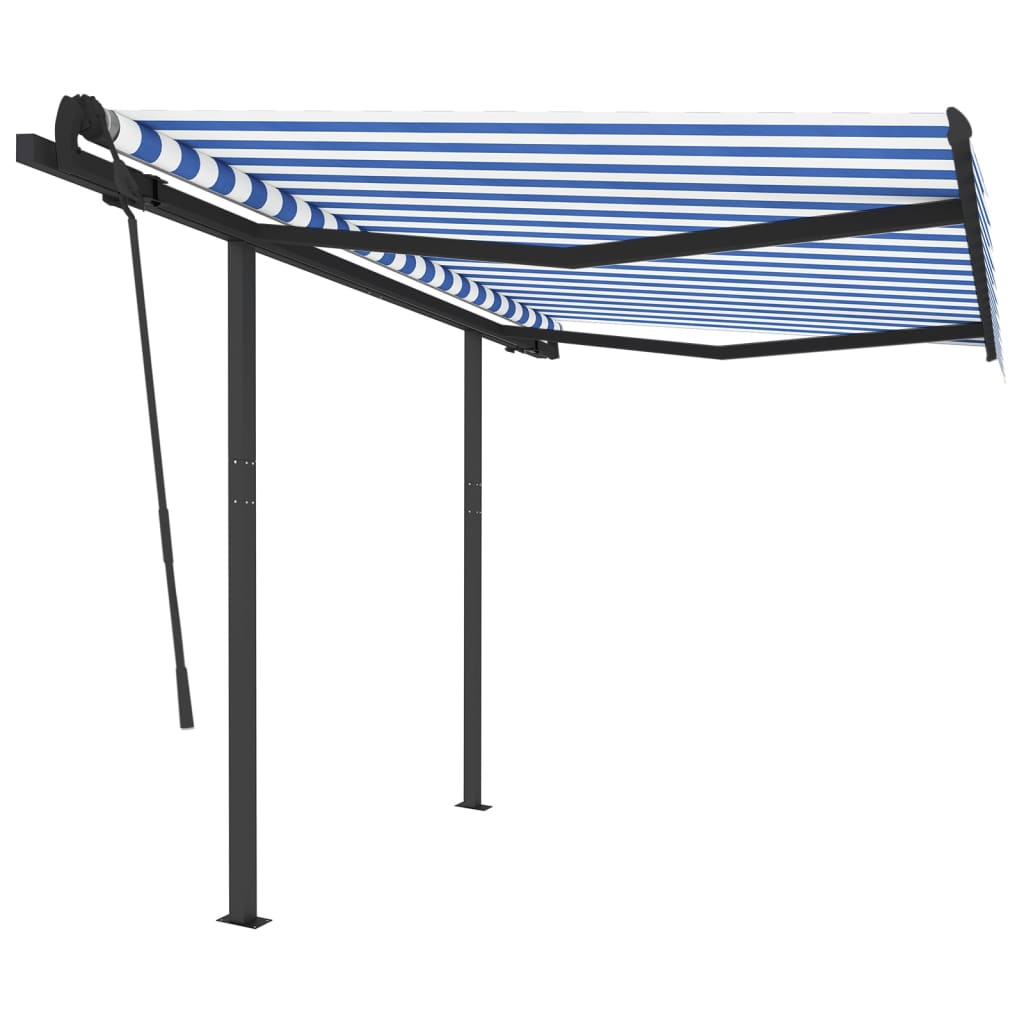 Automatic retractable awning and poles 3x2.5 m Blue and white