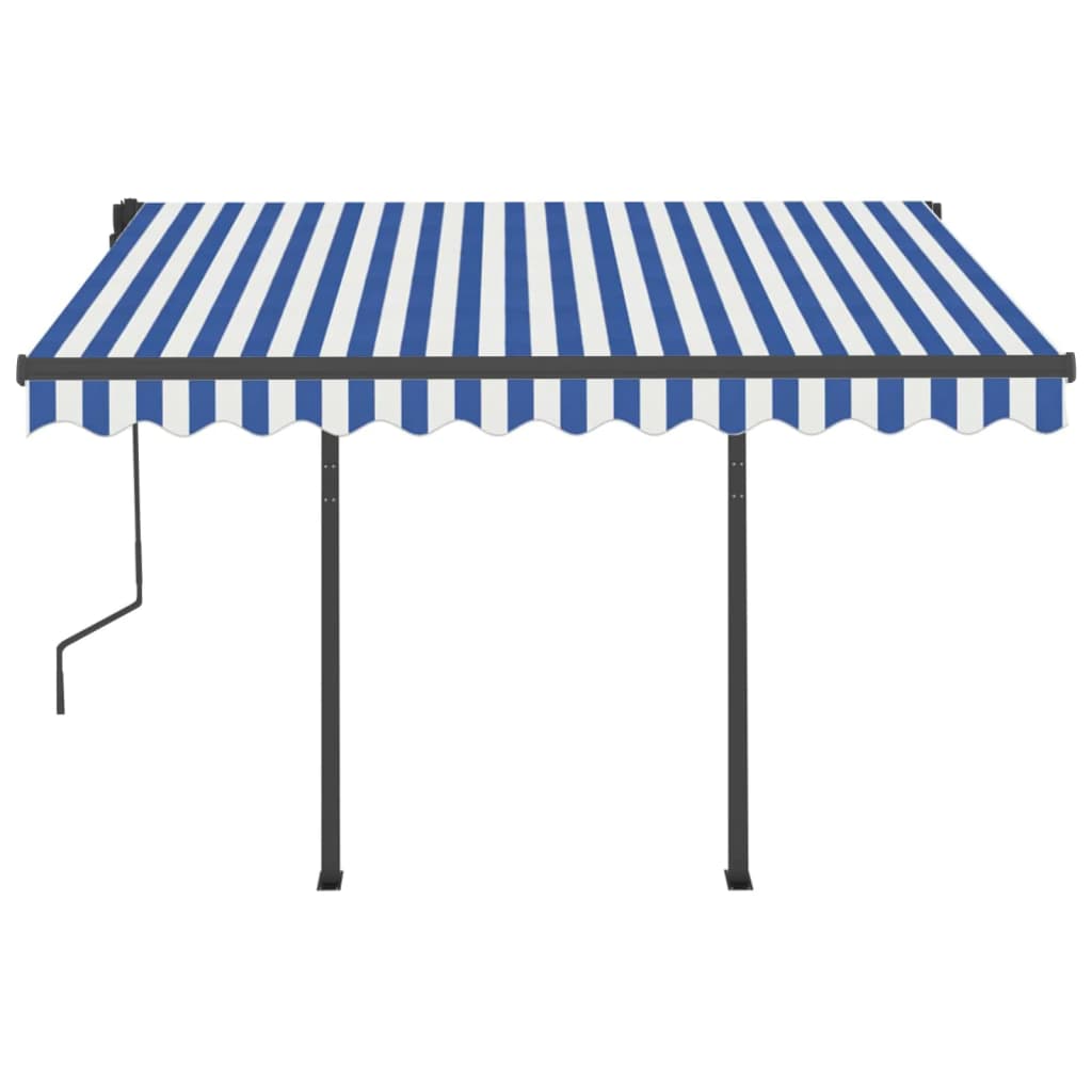 Automatic retractable awning and poles 3x2.5 m Blue and white