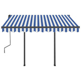 Automatic retractable awning and poles 3x2.5 m Blue and white