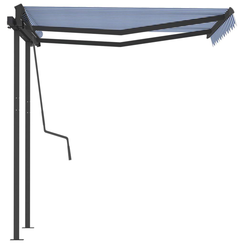 Automatic retractable awning and poles 3x2.5 m Blue and white