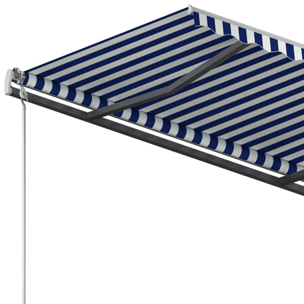 Automatic retractable awning and poles 3x2.5 m Blue and white