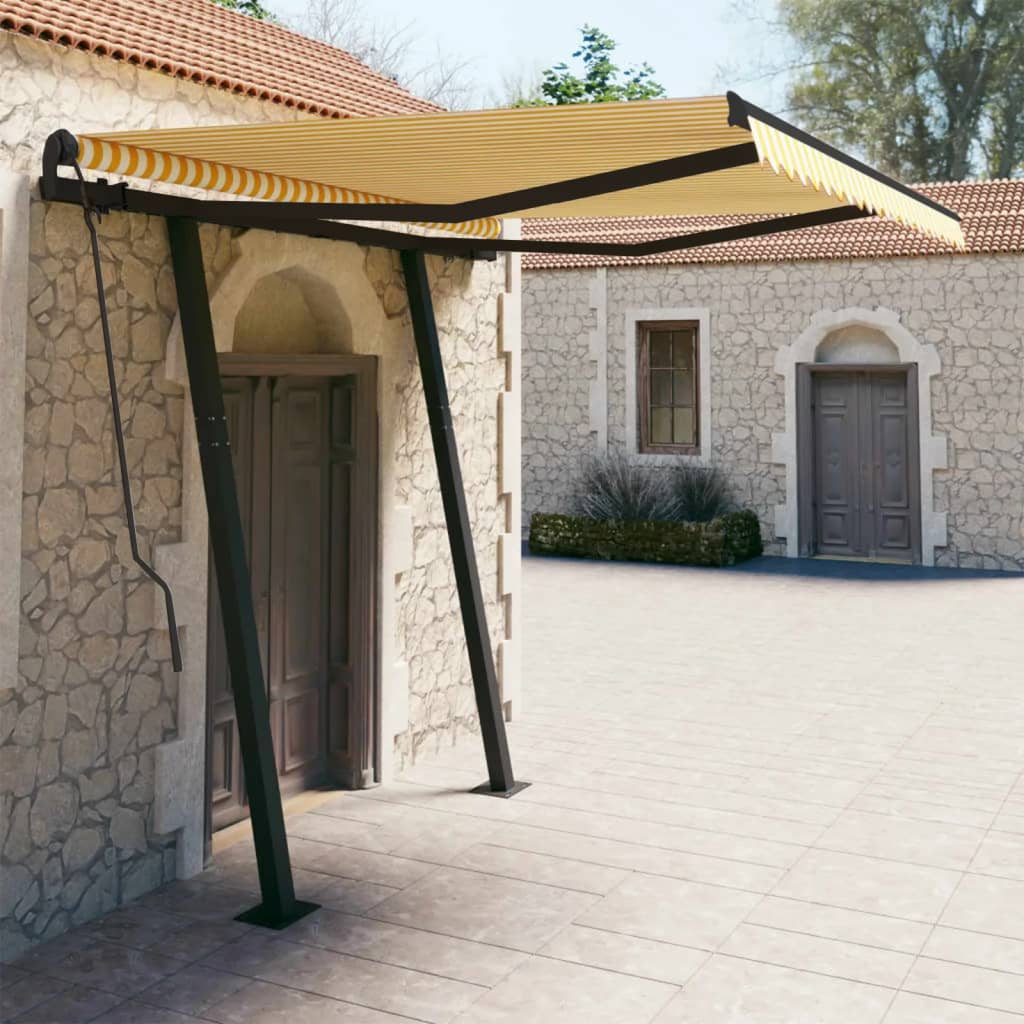 Automatic retractable awning and posts 3x2.5m Yellow and white