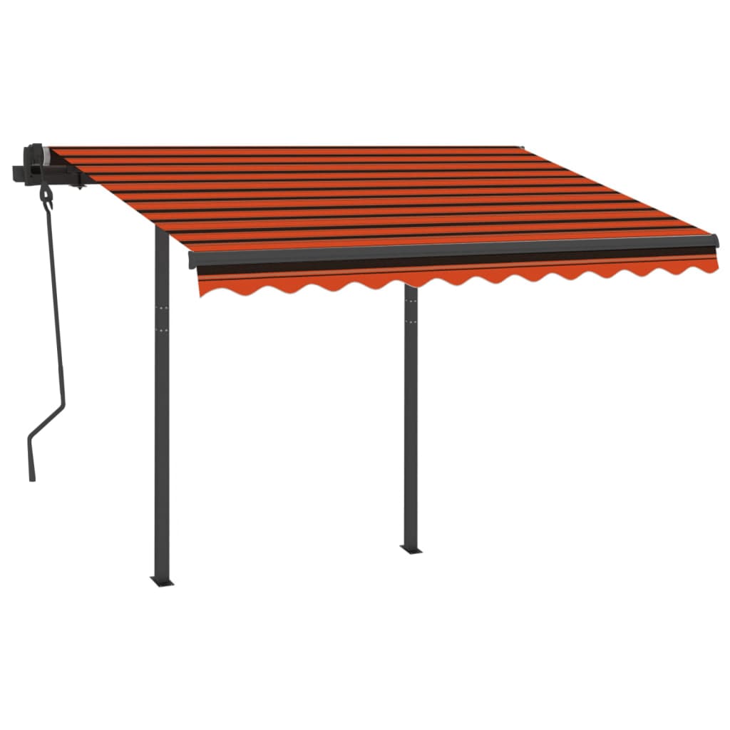 Automatic retractable awning and poles 3x2.5 m Orange brown