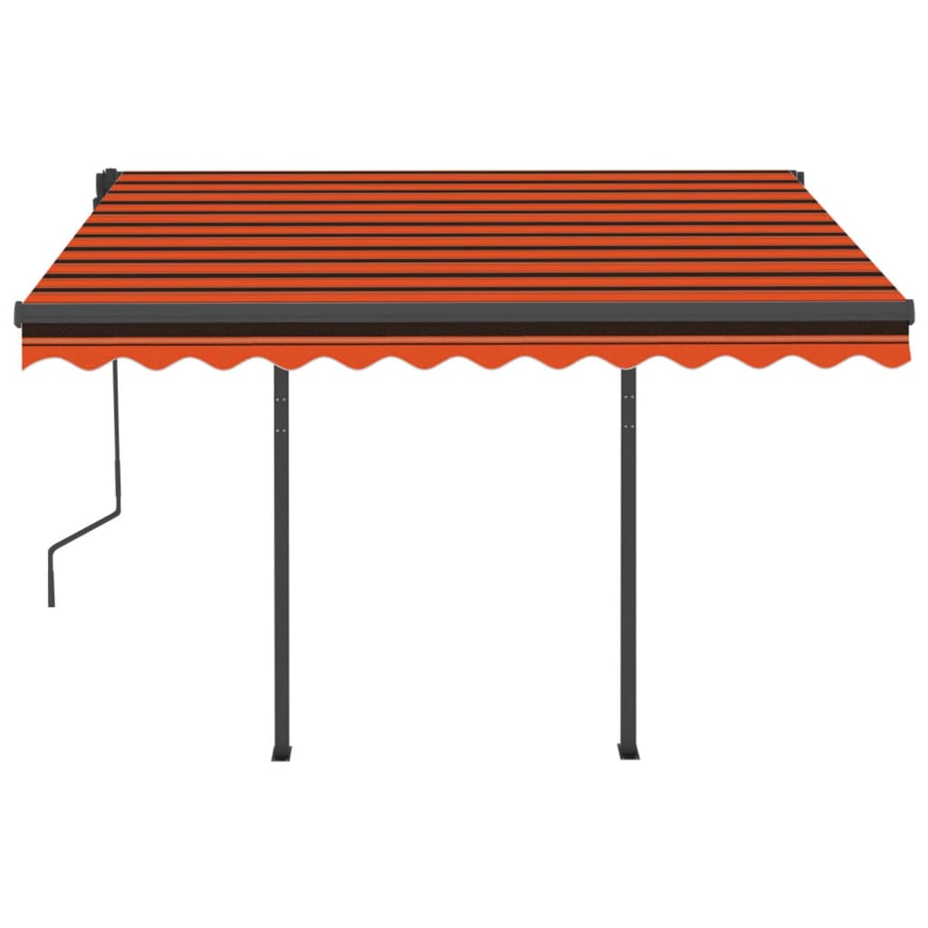 Automatic retractable awning and poles 3x2.5 m Orange brown