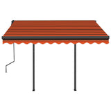 Automatic retractable awning and poles 3x2.5 m Orange brown