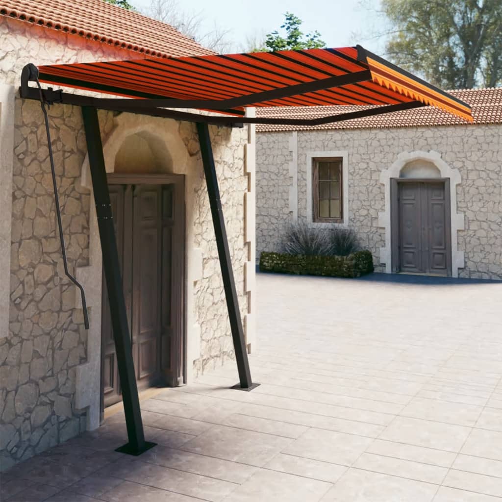 Automatic retractable awning and poles 3x2.5 m Orange brown