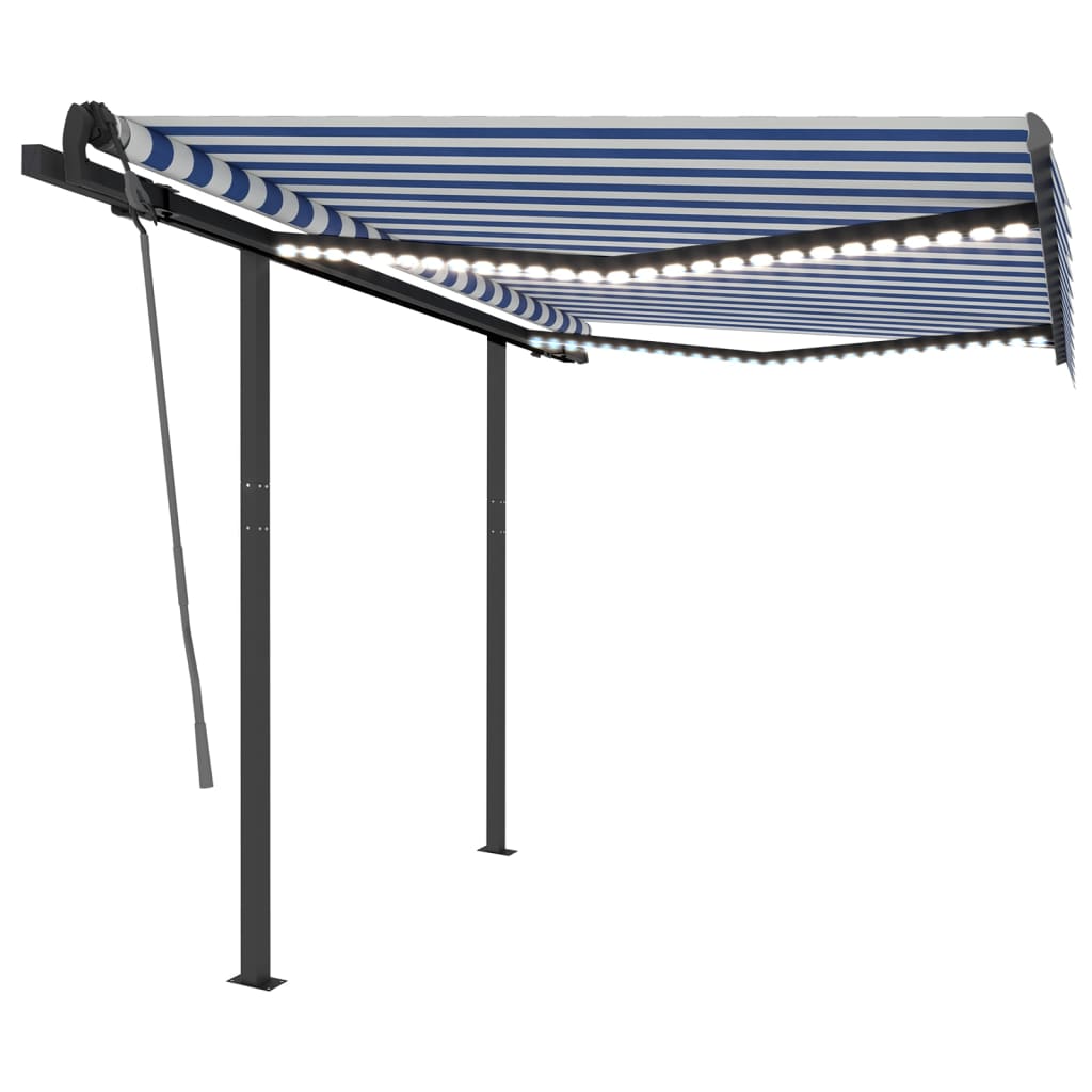 Manual retractable awning with LED 3.5x2.5 m Blue and white