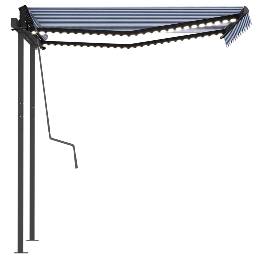 Manual retractable awning with LED 3.5x2.5 m Blue and white