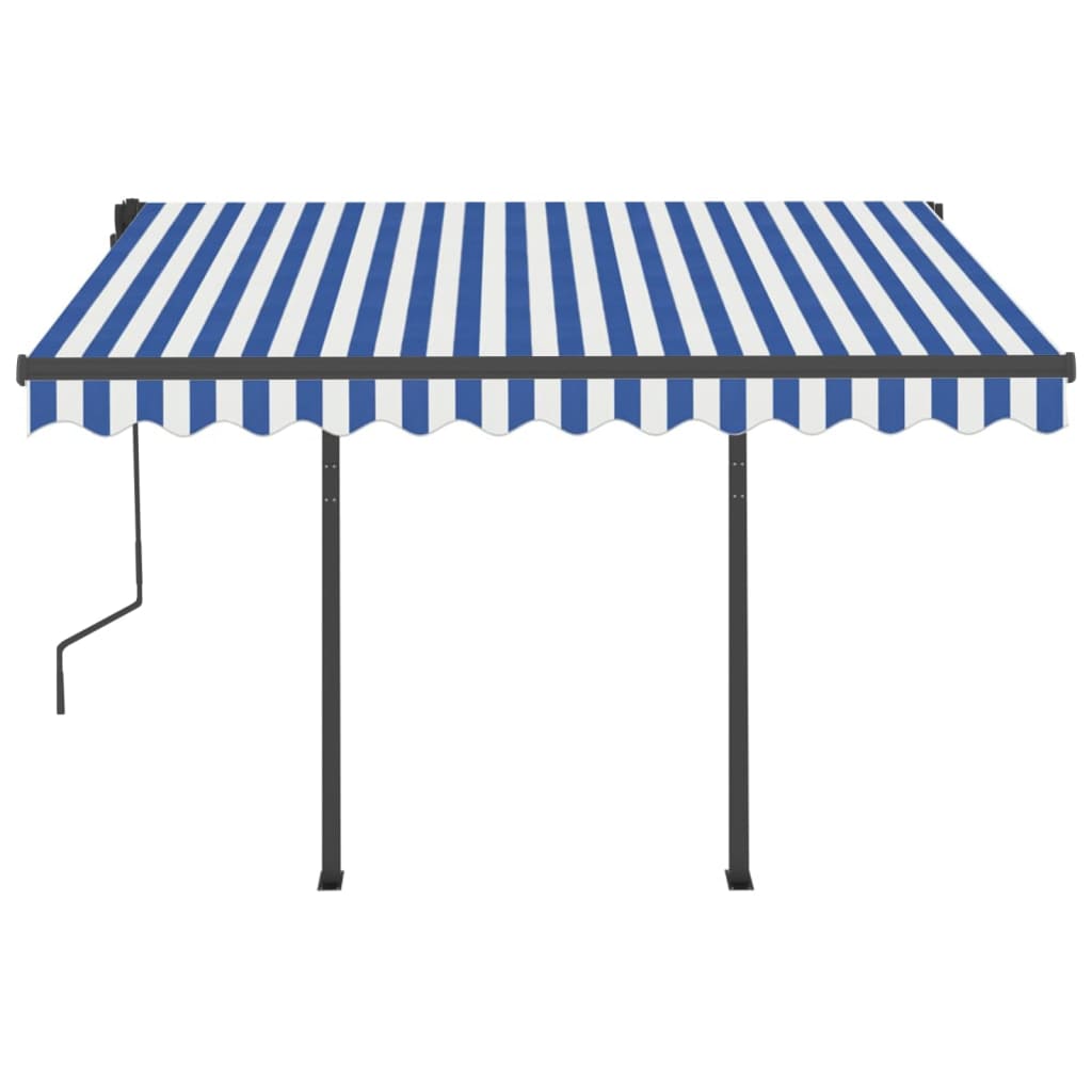 Automatic retractable awning and poles 3.5x2.5 m Blue white