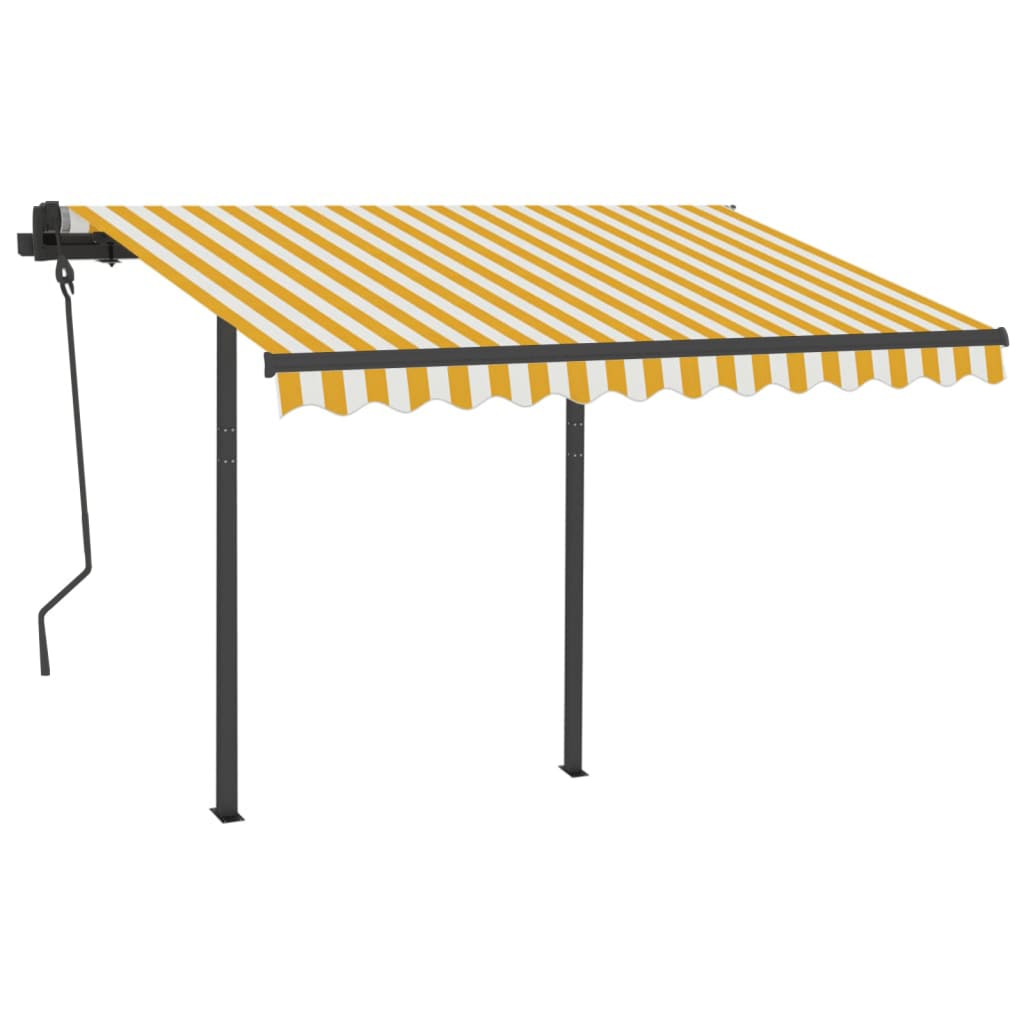 Auvent rétractable automatique et poteaux 3,5x2,5 m Jaune blanc