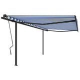 Manual retractable awning with poles 4x3 m Blue and white