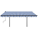 Manual retractable awning with poles 4x3 m Blue and white