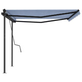 Manual retractable awning with poles 4x3 m Blue and white