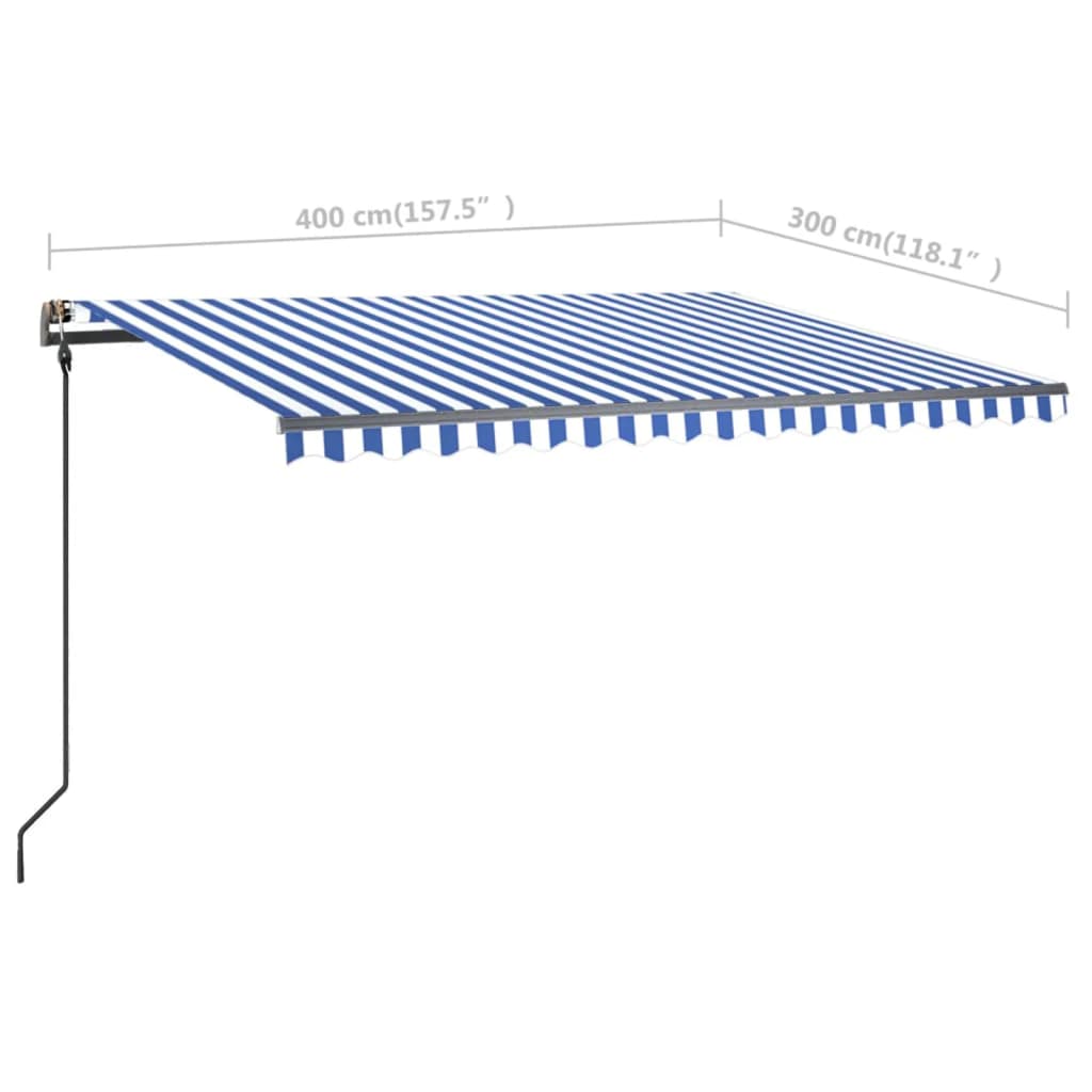 Manual retractable awning with poles 4x3 m Blue and white