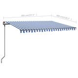 Manual retractable awning with poles 4x3 m Blue and white