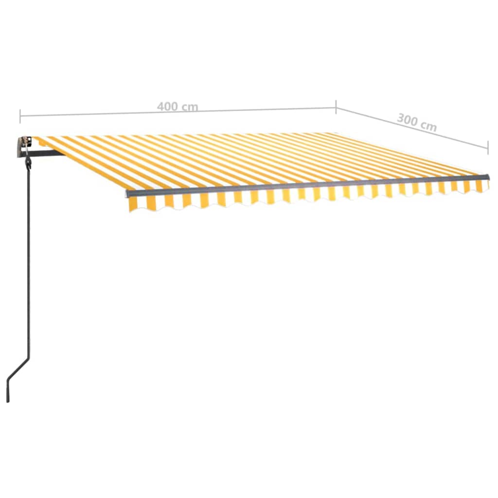 Auvent manuel rétractable avec poteaux 4x3 m Jaune et blanc