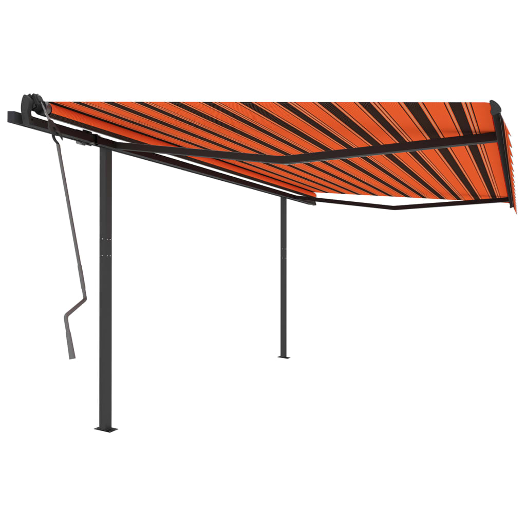 Manual retractable awning with poles 4x3 m Orange and brown