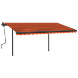 Manual retractable awning with poles 4x3 m Orange and brown