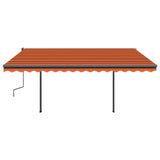 Manual retractable awning with poles 4x3 m Orange and brown