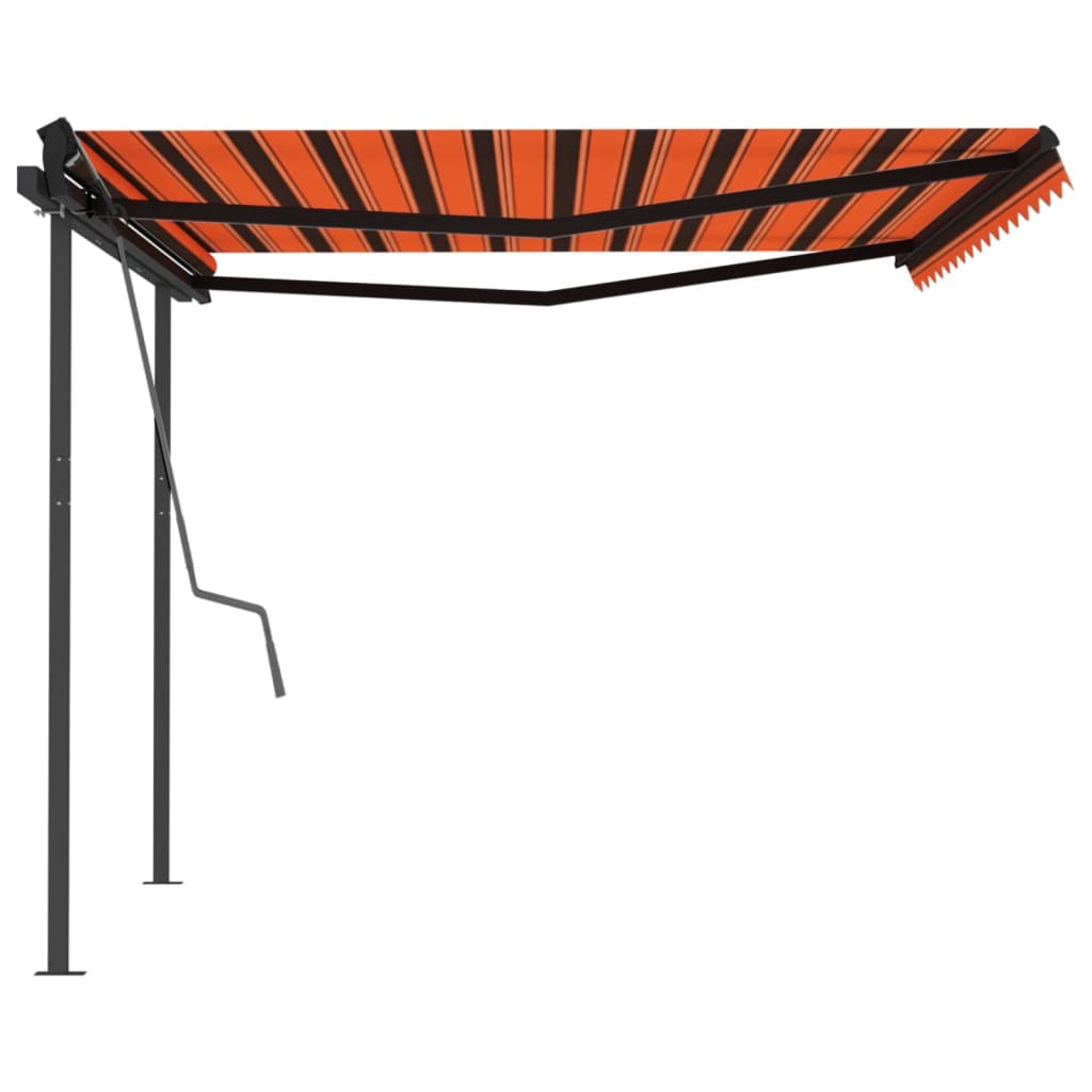 Manual retractable awning with poles 4x3 m Orange and brown