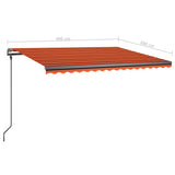 Manual retractable awning with poles 4x3 m Orange and brown