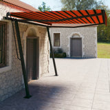 Manual retractable awning with poles 4x3 m Orange and brown