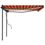 Manual retractable awning with LED 4x3 m Orange and brown