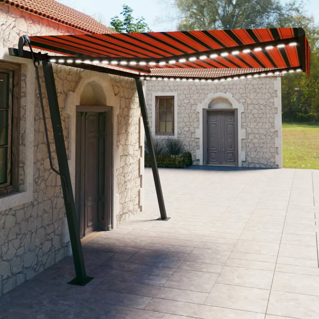 Manual retractable awning with LED 4x3 m Orange and brown