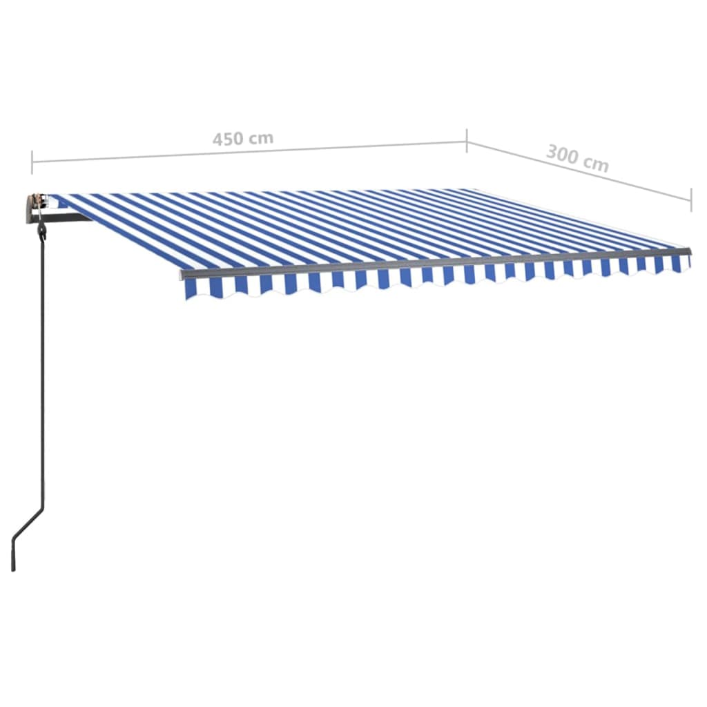 Manual retractable awning with LED 4.5x3 m Blue and white