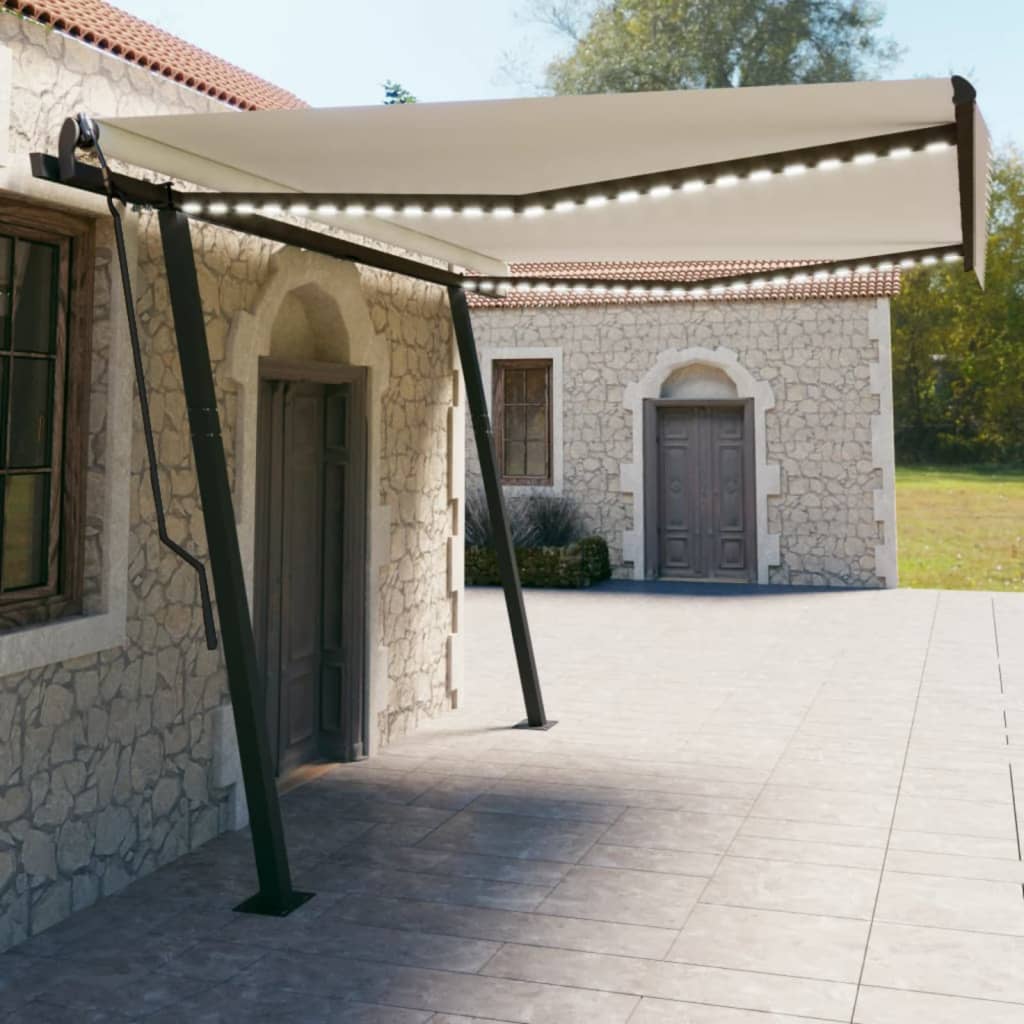 Manual retractable awning with LED 4.5x3 m Cream