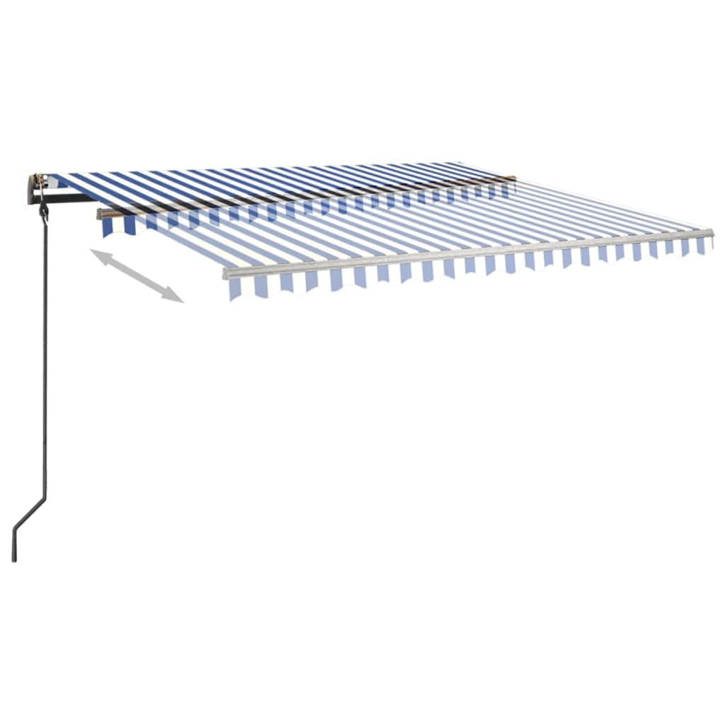 Automatic retractable awning and posts 4.5x3 m Blue and white