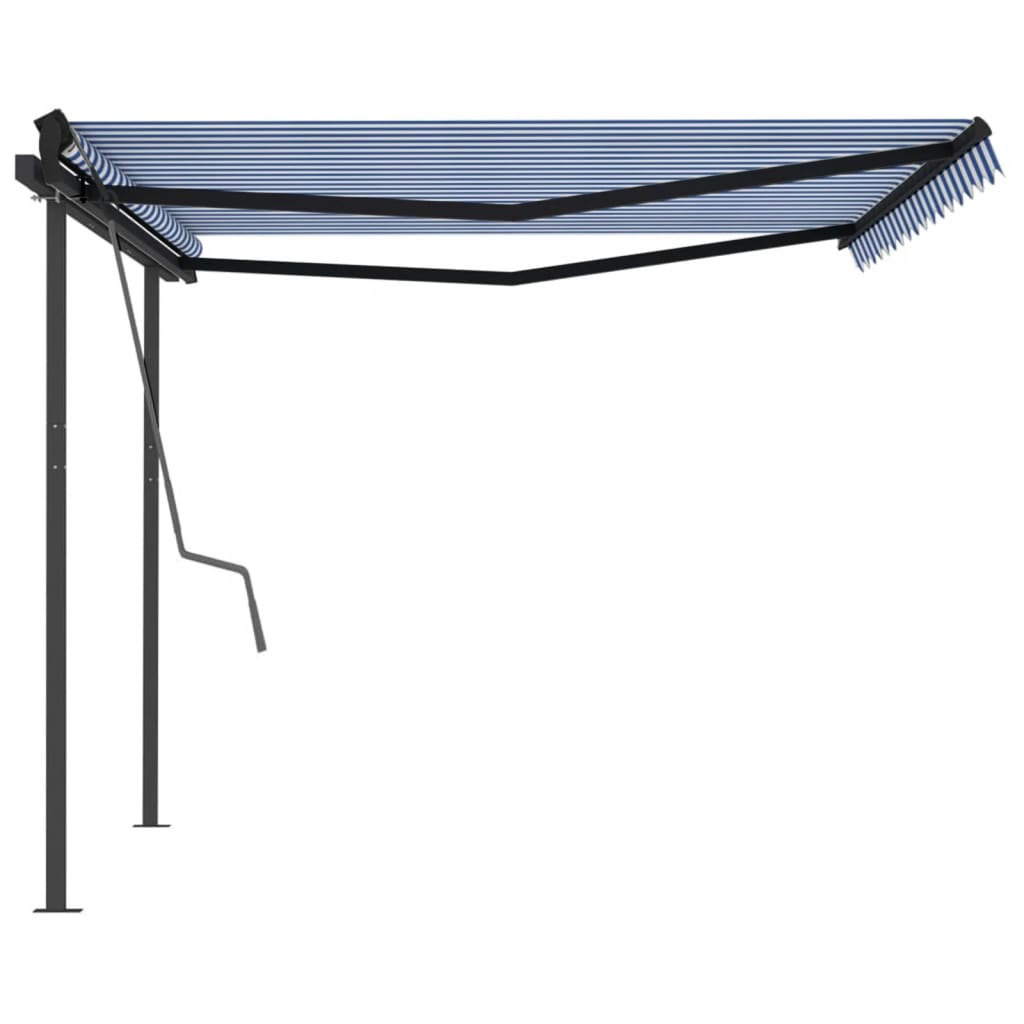 Automatic retractable awning and posts 4.5x3 m Blue and white