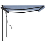 Automatic retractable awning and posts 4.5x3 m Blue and white