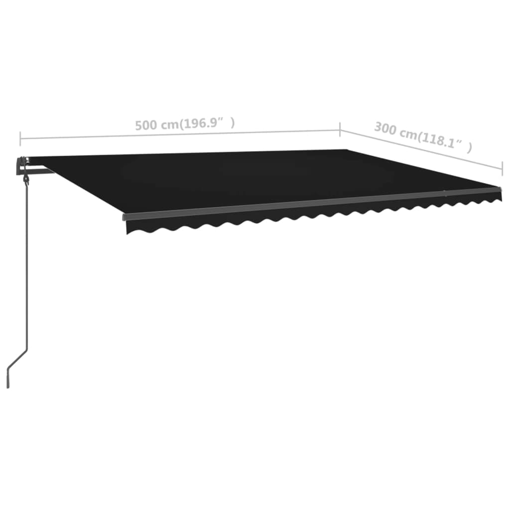 Auvent manuel rétractable avec LED 5x3 m Anthracite