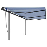 Manual retractable awning with poles 6x3 m Blue and white