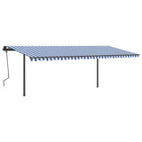 Manual retractable awning with poles 6x3 m Blue and white