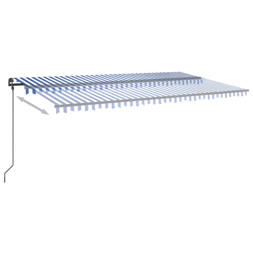 Manual retractable awning with poles 6x3 m Blue and white